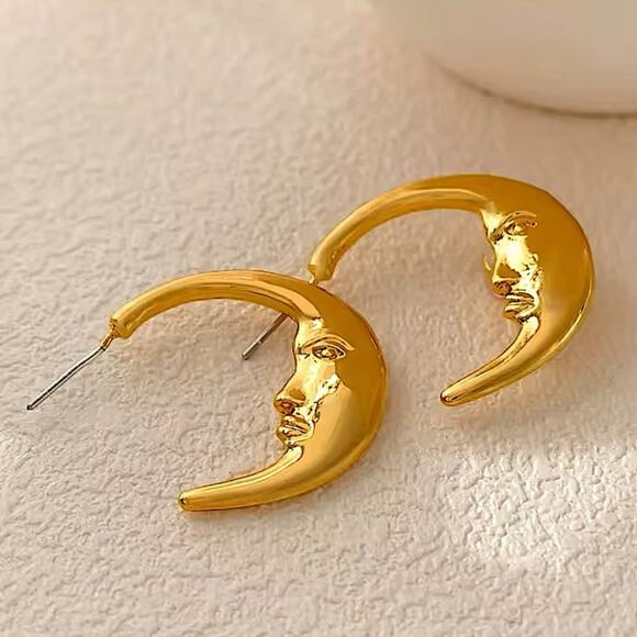 Gold Plated Moon Hoop Minimalist Earrings Earrings - Picture 2 of 6